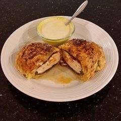 A picture of Stuffed Chicken Breasts with Cheese, Poblano Peppers and Pastram.