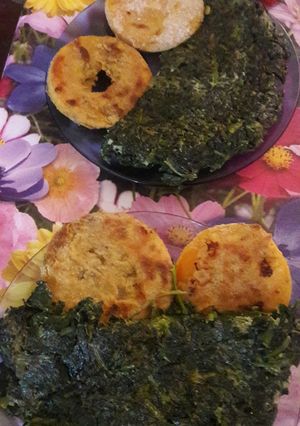 Una foto de Milanesas de calabaza con tortilla de espinaca. Menú vegetariano