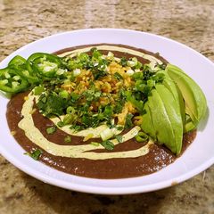 A picture of Cuban black bean soup.