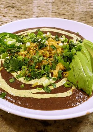 A picture of Cuban black bean soup.