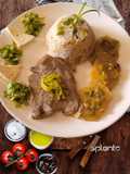 CARNE SUDADA, con ARROZ de GARBANZO y papas con verduras verdes y mantequilla clarificada con ajo