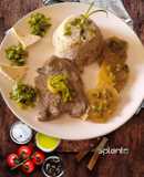 CARNE SUDADA, con ARROZ de GARBANZO y papas con verduras verdes y mantequilla clarificada con ajo