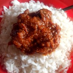 A picture of Rice and stew.