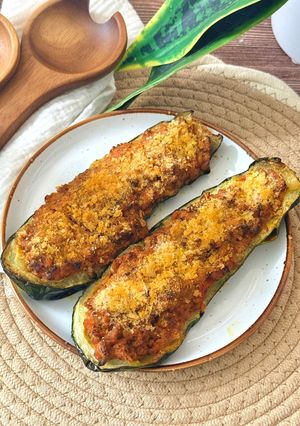 Foto principal de Calabacines rellenos gratinados con levadura nutricional en Airfryer