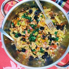 A picture of Chicken pasta salad.