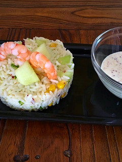 Una foto de Ensalada de arroz, melón y gambas