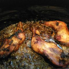 Slow cooked pulled chicken A picture of Slow cooked pulled chicken.