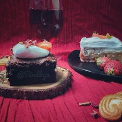 A picture of Chocolaty Brownies and Tooty Fruity cake.