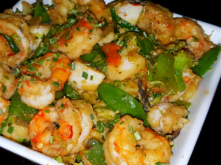 Recipe Mike&amp;#39;s Spicy Garlic Shrimp &amp;amp; Scallop Asian Stir Fry Over.Rice the Can Spoil the Tongue So Delicious