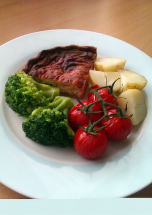 A picture of Vickys Onion & Mushroom Quiche, Gluten, Dairy, Egg & Soy-Free.