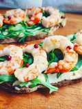 Avocado, Arugula, and Shrimp Toasts