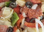 A picture of salami pasta