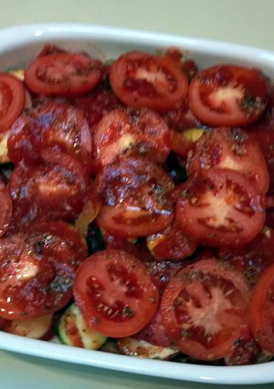 A picture of Becky's Potato Zucchini bake.