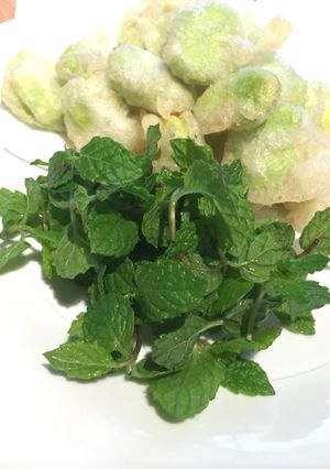 A picture of Beer Companion! Fava Bean Fritters with Mint.