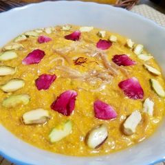 A picture of Alphonso mango vermicelli kheer/ mango sevai kheer.
