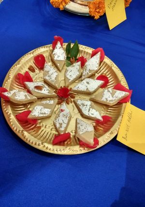 A picture of Mungfali (peanuts) katli.