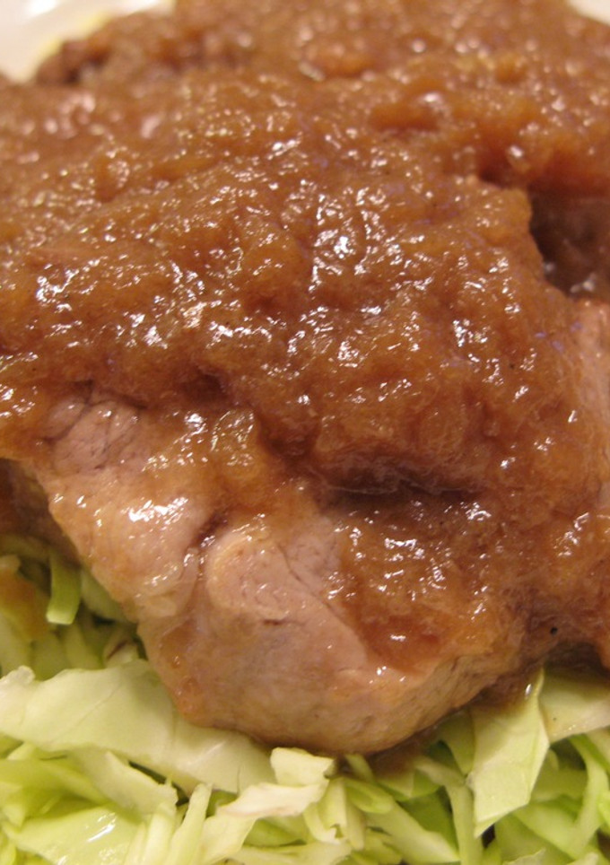 A picture of Pork Tenderloin Steak with Onion Sauce.