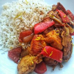 Honey & Mustard Chicken With Lemon & Oregano Rice A picture of Honey & Mustard Chicken With Lemon & Oregano Rice.