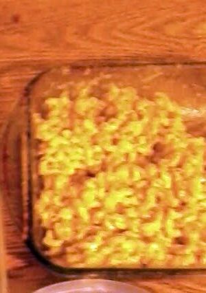 A picture of baked mac n cheese.