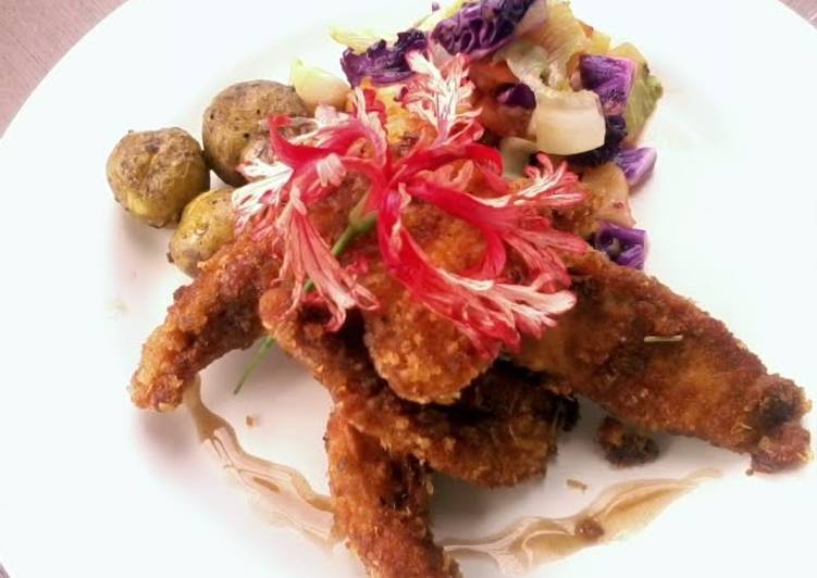 Recipe of Super Quick chicken fillet with potato marble and asian salad