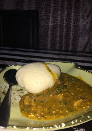 A picture of Semo And ogbono soup.