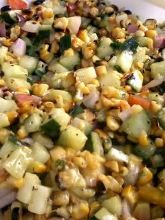 A picture of GRILLED CORN AND CUCUMBER SALAD.