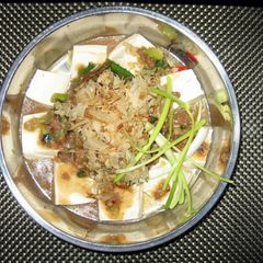 A picture of Tofu Top Ground Pork And Shaved Mackeral.