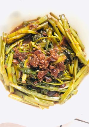 A picture of Side Dish: Water Spinach in Ssamjang | Korean Style Steamed KangKong.