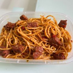 A picture of Spaghetti with Spiced Cow Beef Sauce.