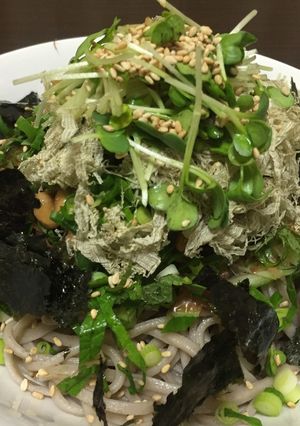 A picture of Chilled Soba with Tororo Kombu and Natto.