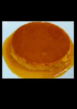 A picture of Caramel custard pudding with leftover breads (eggless).