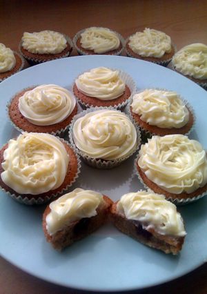 A picture of Vickys Jam & Custard Cupcakes, GF DF EF SF NF.