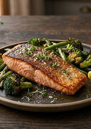 Una foto de 🐟 Salmón crujiente y vegetales tostados (en freidora de aire)