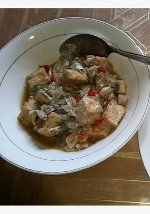 Foto resep Tumis Jantung pisang plus tahu dadu goreng