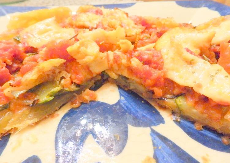 Tatín de tomate mozzarella y calabacín