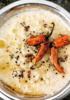 A picture of Peanut chutney South Indian style.