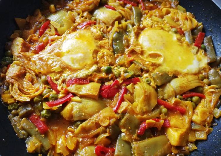 Verduras en amarillo con huevo cuajado