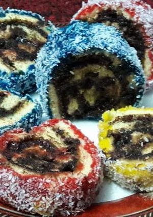 A picture of Colourful swiss rolls.