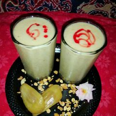 A picture of Oat,almond,jack-fruit smoothie.