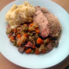 A picture of Vickys Triple Braised Pork & Apple Casserole, GF DF EF SF NF.