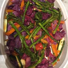 A picture of Colourful Veggie Medley with chicken strips.