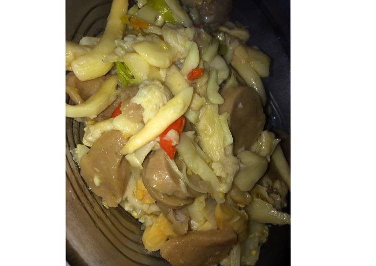Tumis jamur bakso pedas