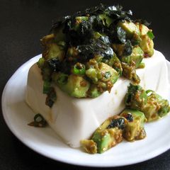 A picture of Cold Tofu & Avocado with ‘Yakiniku’ Sauce.