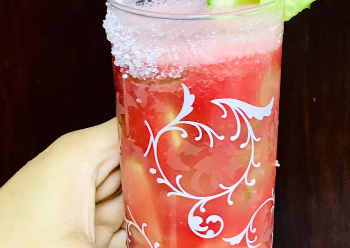 Mixed fruit cooler with chunks of cucumber