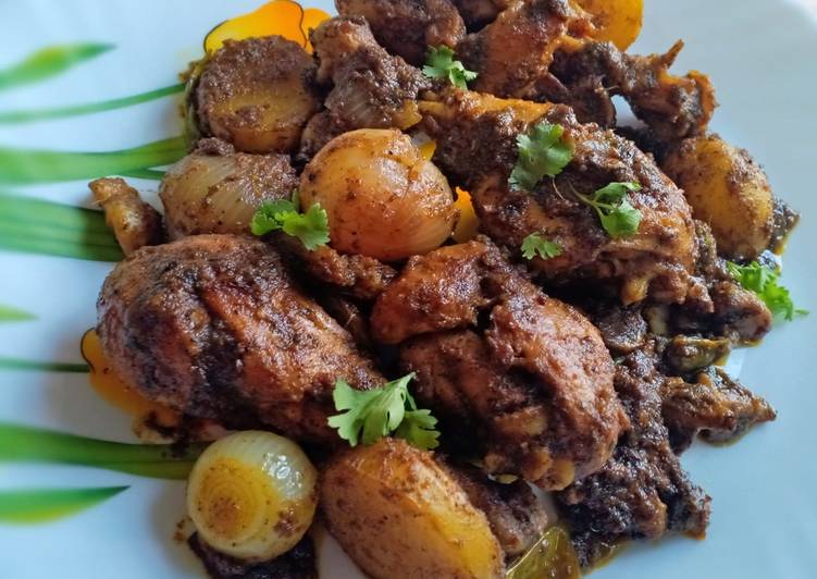 Recipe of Super Quick Homemade Pepper chicken legs roast with mushroom and potatoes