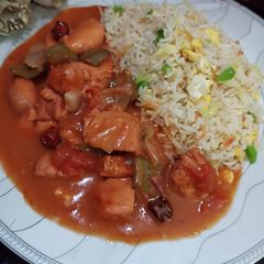 Shashlik with Chinese fried rice A picture of Shashlik with Chinese fried rice.
