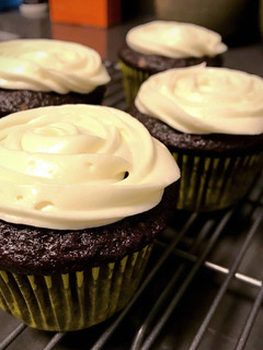 A picture of Small Batch Chocolate Cupcakes with Cream Cheese Frosting.