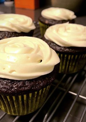 A picture of Small Batch Chocolate Cupcakes with Cream Cheese Frosting.