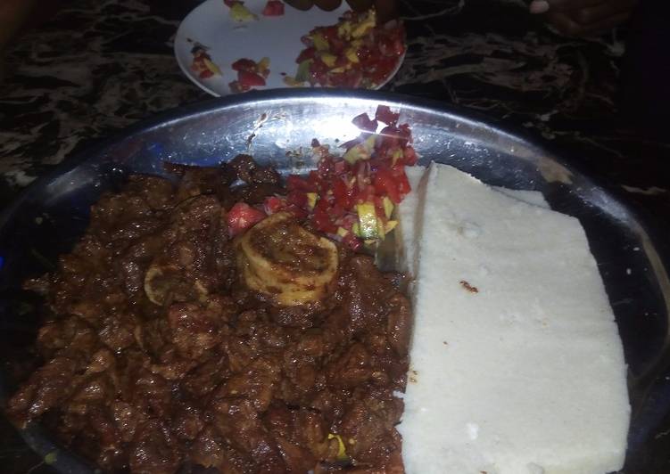 Ugali,Beef-wet fry and guacamoli