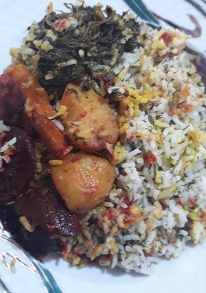عکسی از دستور پلو ته چین گیاهی و بدون گوشت